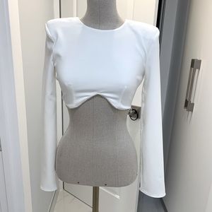 Zara rhinestone shoulder padded crop top